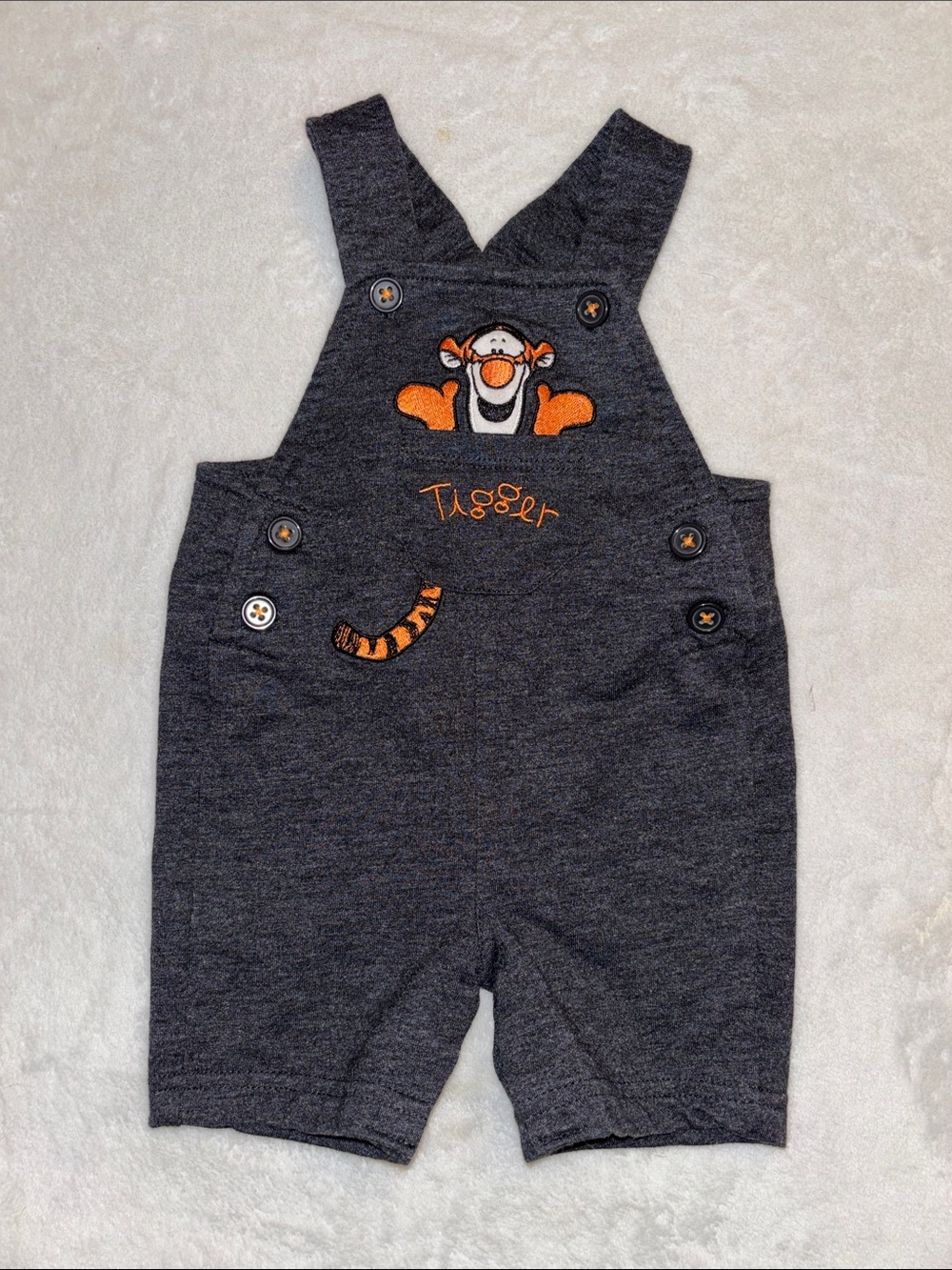 Disney Tigger Charcoal Knit Baby Overalls - Grey & Orange 3 month baby boy